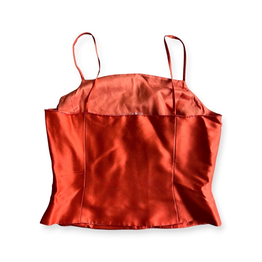 Ann Taylor 100% SilkOrange Beaded Spaghetti Strap Camisole Size 4 - Picture 3 of 6